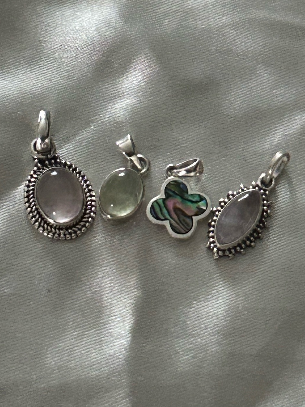 Set of 4 Dainty Sterling Silver Gemstone Pendants